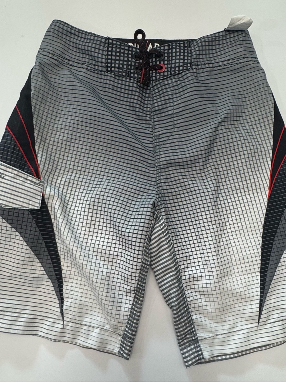 NEW Billabong Gray Grid Kids Swim Trunks with Black & Red Trim Size S or 23’